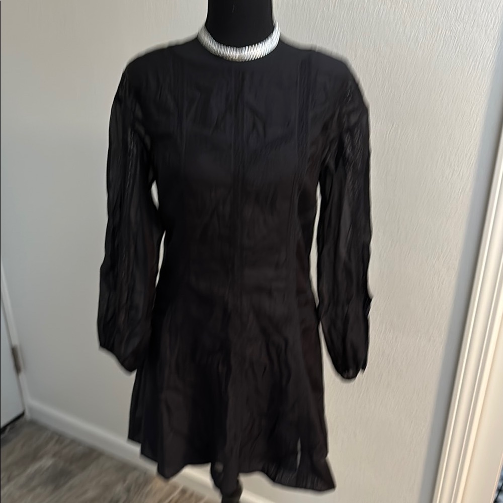 Rebecca Taylor Black A-Line Bishop Sleeve Dress